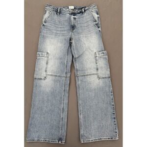 Kancan Cargo Jeans Womens 9/28 Wide Baggy Blue Medium Wash Medium Rise